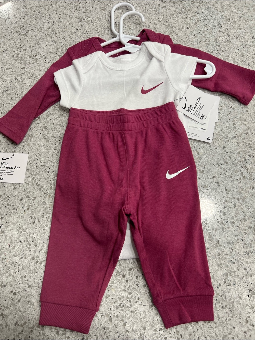 Nike Kids' 3-Piece One-Piece Set in Berry/White